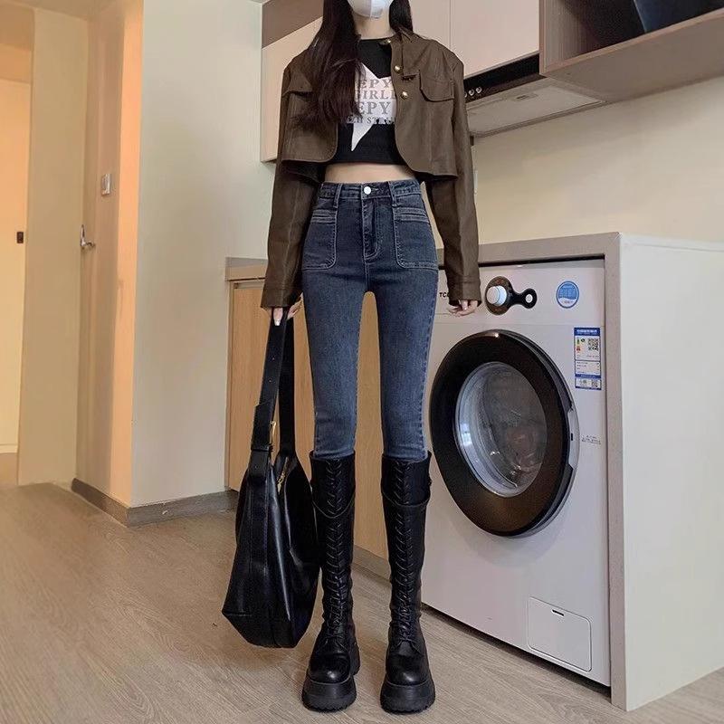 

Women s Super Elastic Blue-Gray Slimming High-End Pants - Spring/Autumn Plus Size Slim Fit 29