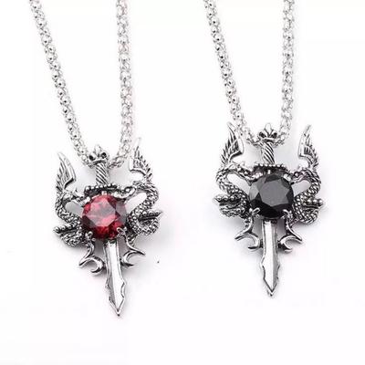 Nieuwe Gotische Stijl Dames Oude Zilverkleurige Kwaadaardige Draak Edelsteen Hanger Ketting Gepersonaliseerde Mode Straat Trui Ketting Sieraden