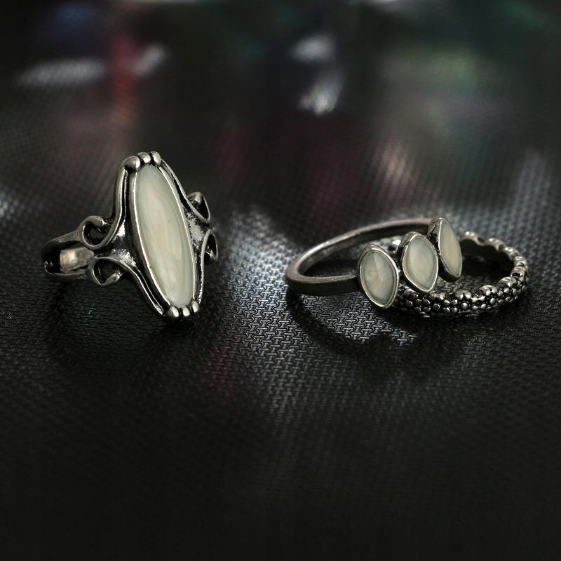 Silver Retro Punk Boho Ring Set 73