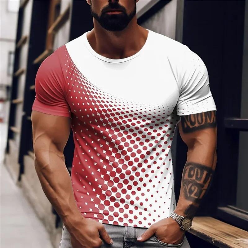 Summer Round Neck 3D Gradient Colorful Print Top Fashionable Casual Short Sleeved Men's T-shirts