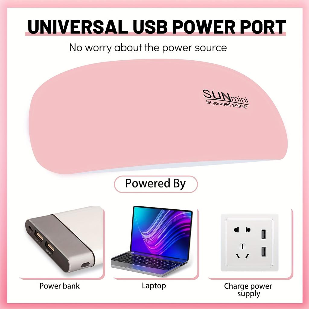 6LED Mini Nail Dryer - UV/LED Nail Lamp for Gel Varnish Curing - Micro USB Powered Nail Art Equipment for Manicuring and Nail Care