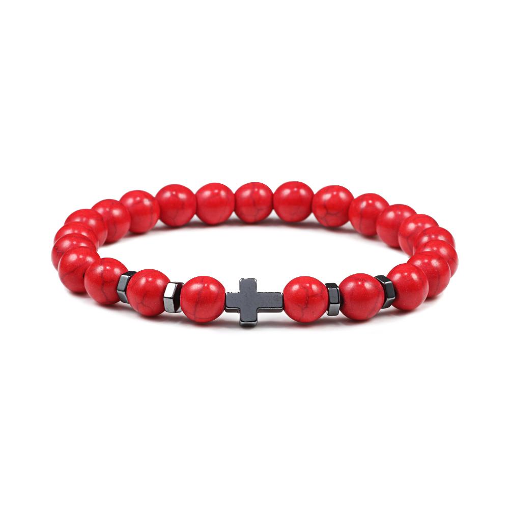 Dropshipping Hot Men Natural Lava Stone Bead Bracelets Hematite Cross Rosary Meditation Prayer Jesus Bracelet Women Yoga Jewelry