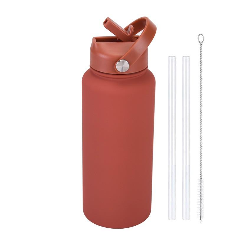 1L Stainless Steel Vacuum Insulated Water Bottle With Handle Straw Lid Outdoor Sports Travel