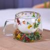 200ml Double Wall Glass Coffee Mugs Dried Flower Clear Insulated Tea Cups with Handle Heat Resistant Milk Tea Coffee Flower Mugs