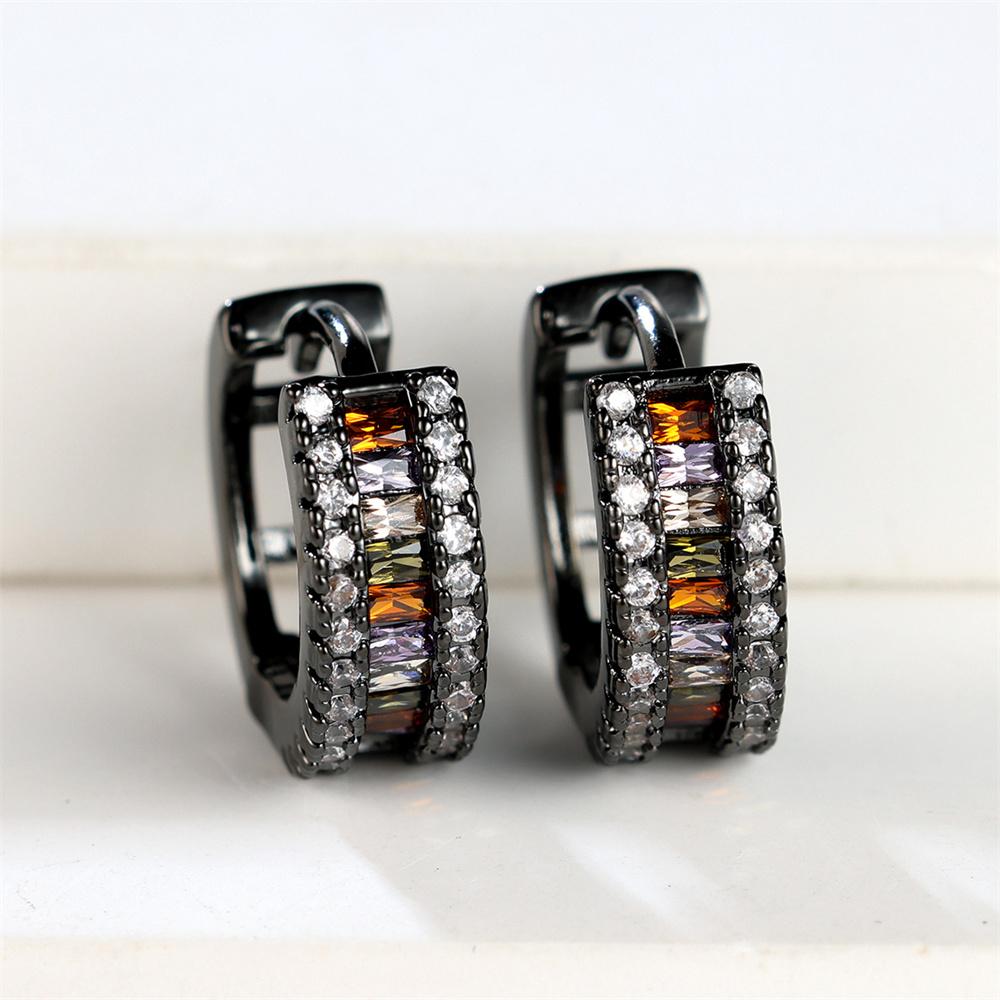 Vintage Black Metal Hoop Earrings Luxury Crystal Multicolor Zircon Round Earrings For Women Simple Fashion Square Stone Jewelry