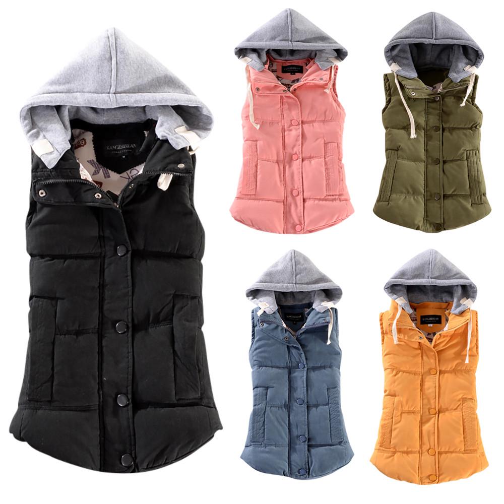 Damesvest Warm mouwloos jack Katoen Effen vest met capuchon voor bovenkleding