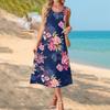 Fashionable Women's Summer Dress with Gradient Print, Elegant Casual Wear, Beach Vacation Sun Skirt with Pocket