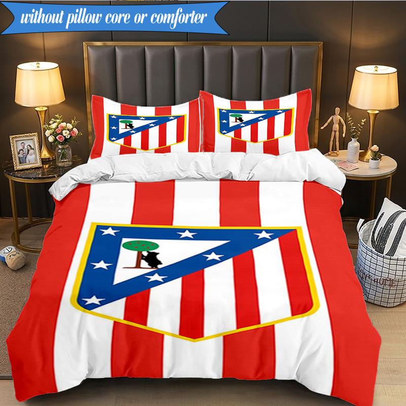 3PCS Atlético De Madrid S.A.D Printed Soft Bedding Set,Including 1pc Duvet Cover And 2pcs Pillowcases Perfect for Bedroom, Dormitory, Fan Gift