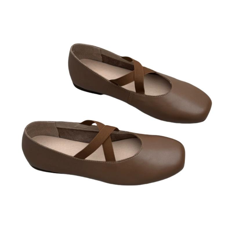 Lässige Echtleder Einzelne Schuhe Frühling und Sommer Eckige Zehenpartie Flach Weiches Rindsleder Mary Jane Damenschuhe