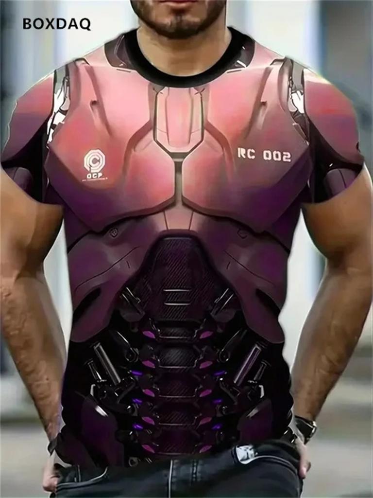 Men's Mecha Armor T-Shirts New Summer Oversized Short Sleeve 3D Print Street Fashion Male Tee 6XL Big Size O-Neck Casual Tops