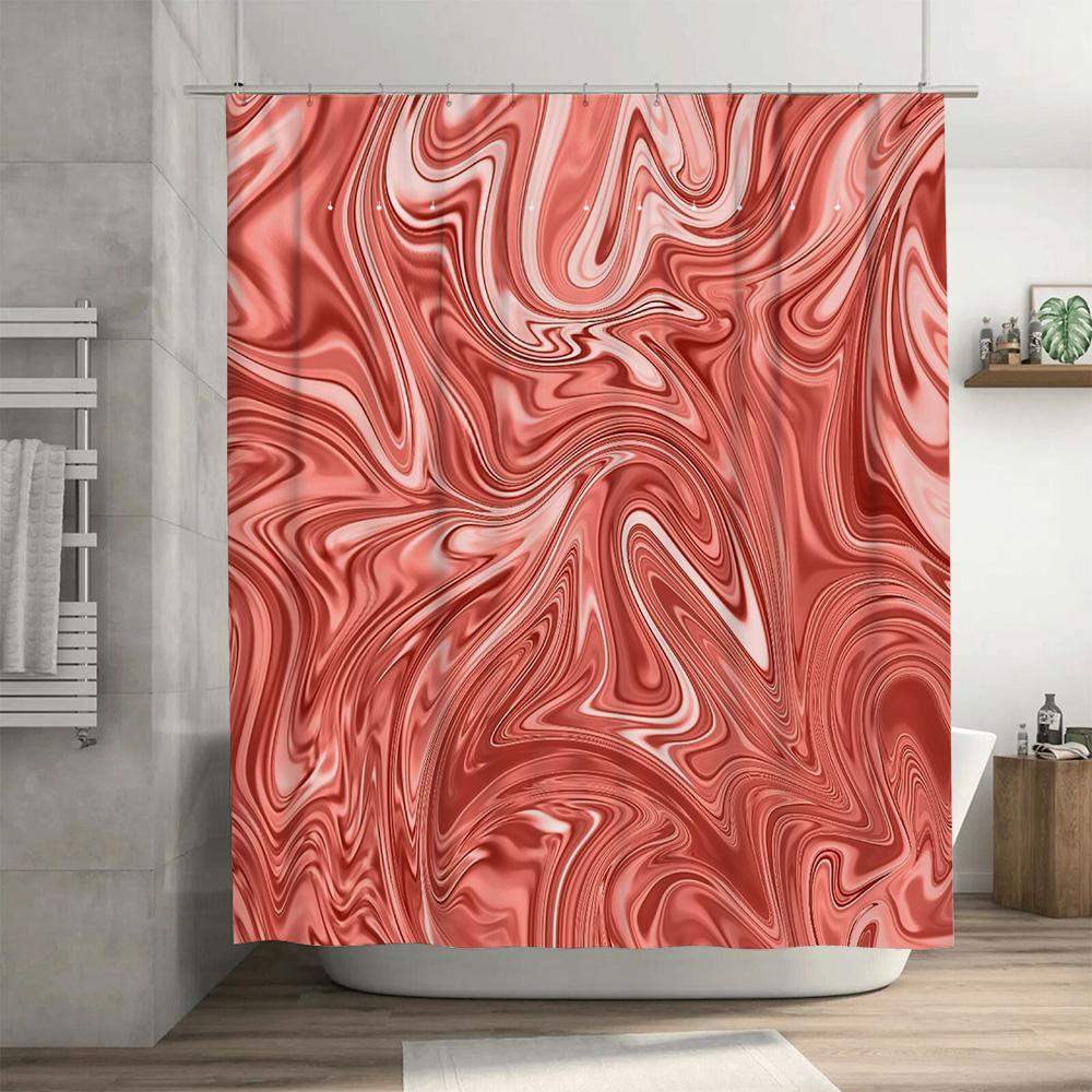 Swirls Shower Curtain Modern Style Print Waterproof Bath Decoration Red White Abstract Pattern Shiny Bathroom Decor 72x96 inches