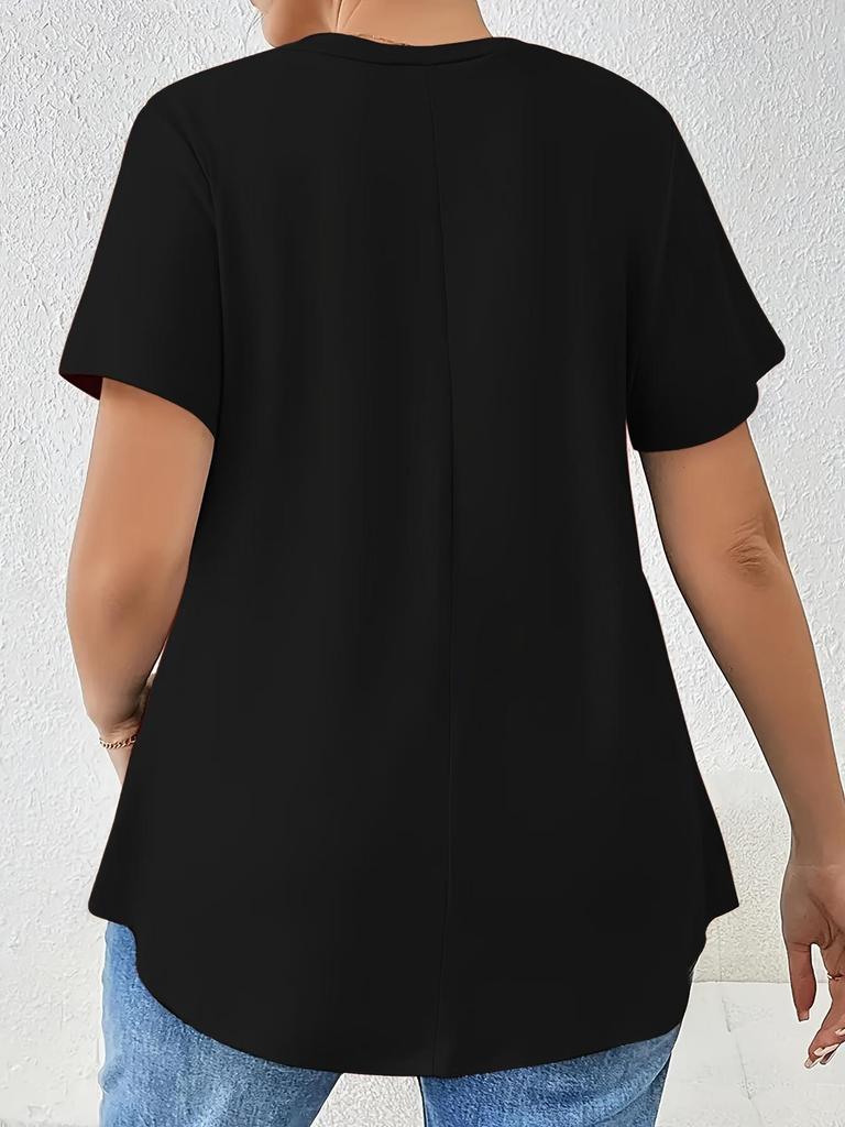 2026 European & American Casual Women's V-neck Solid Color Short Sleeve Cross Strap T-shirt