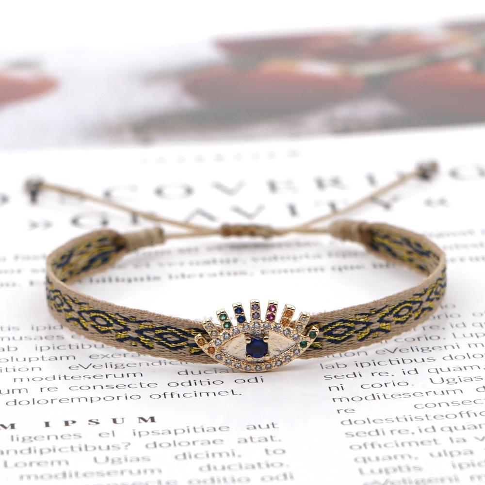 Retro Pattern Bohemian Spanish Court Hand-Woven Bracelet with Micro-Inlay