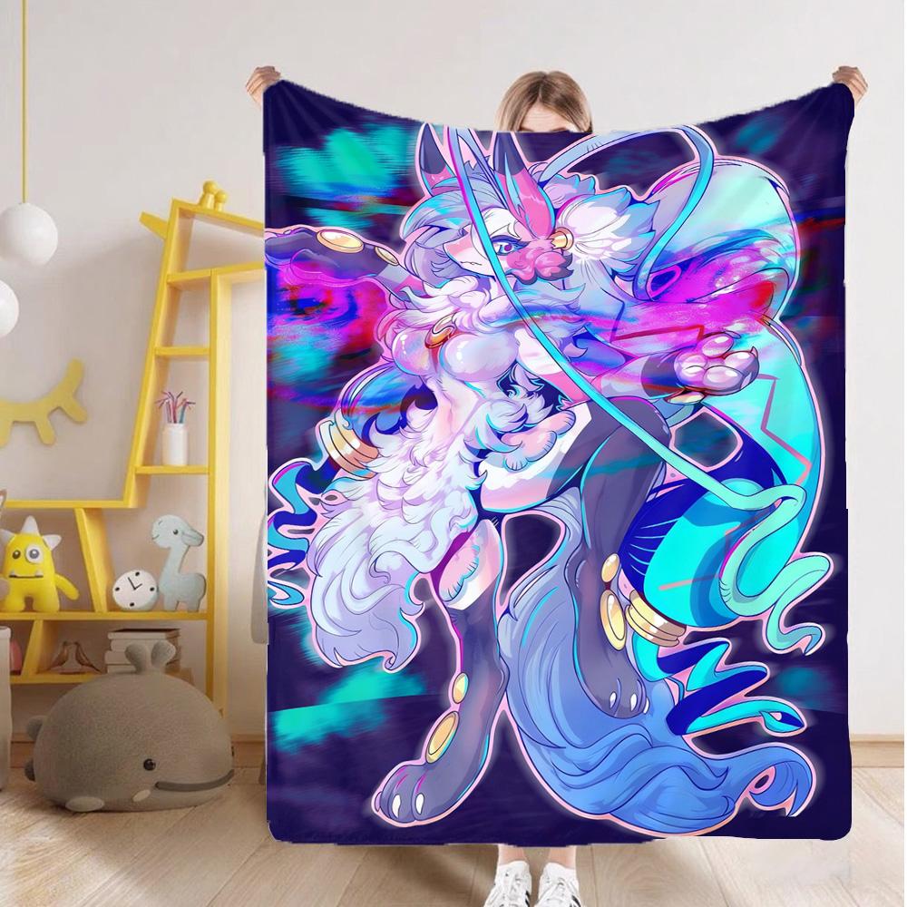Kawaii L-Lucarios Throw Blanket for Sofa Blankets & Throws Furry Home and Decoration Camping Bedspread On the Bed New Year Anime