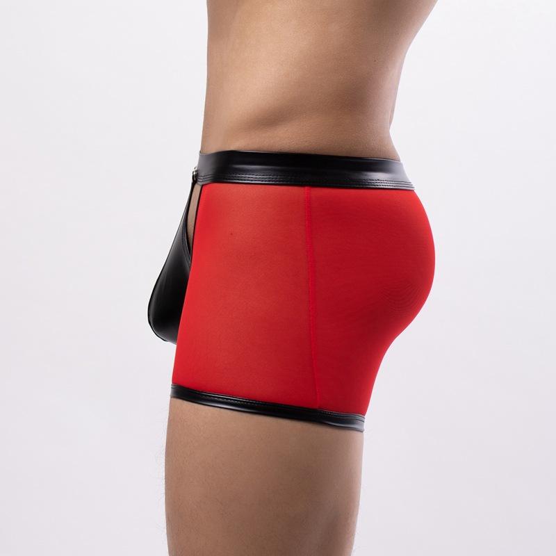 Low Waist Hollow Out Erotic Lingerie Sexy Mens Underwear Man Clothing Patent Leather Red Sheer Mesh Pouch Low Waist Briefs