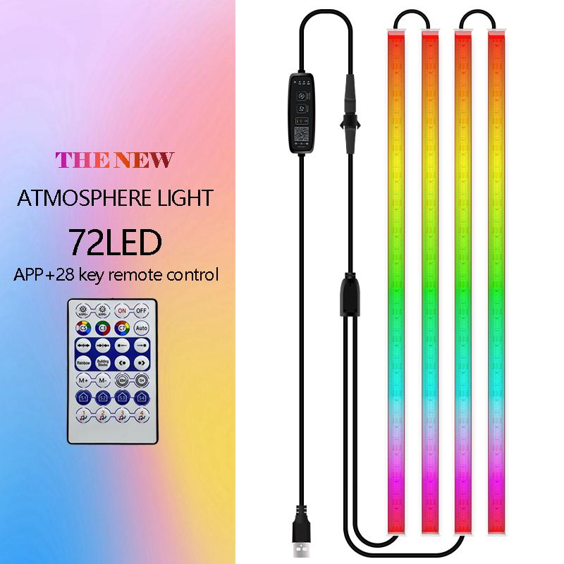 

N2U-72 4Pcs Car 72LED Underglow Light Multi-color Bluetooth-compatible APP Control USB Car Decorative Lamp Underbody LED Strip Lights Type A