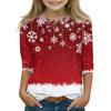 Christmas Day Print Tops For Youth Girls 4-11 Years Round Neck 3/4 Sleeves T-Shirts Trendy Tops Outfit Tees