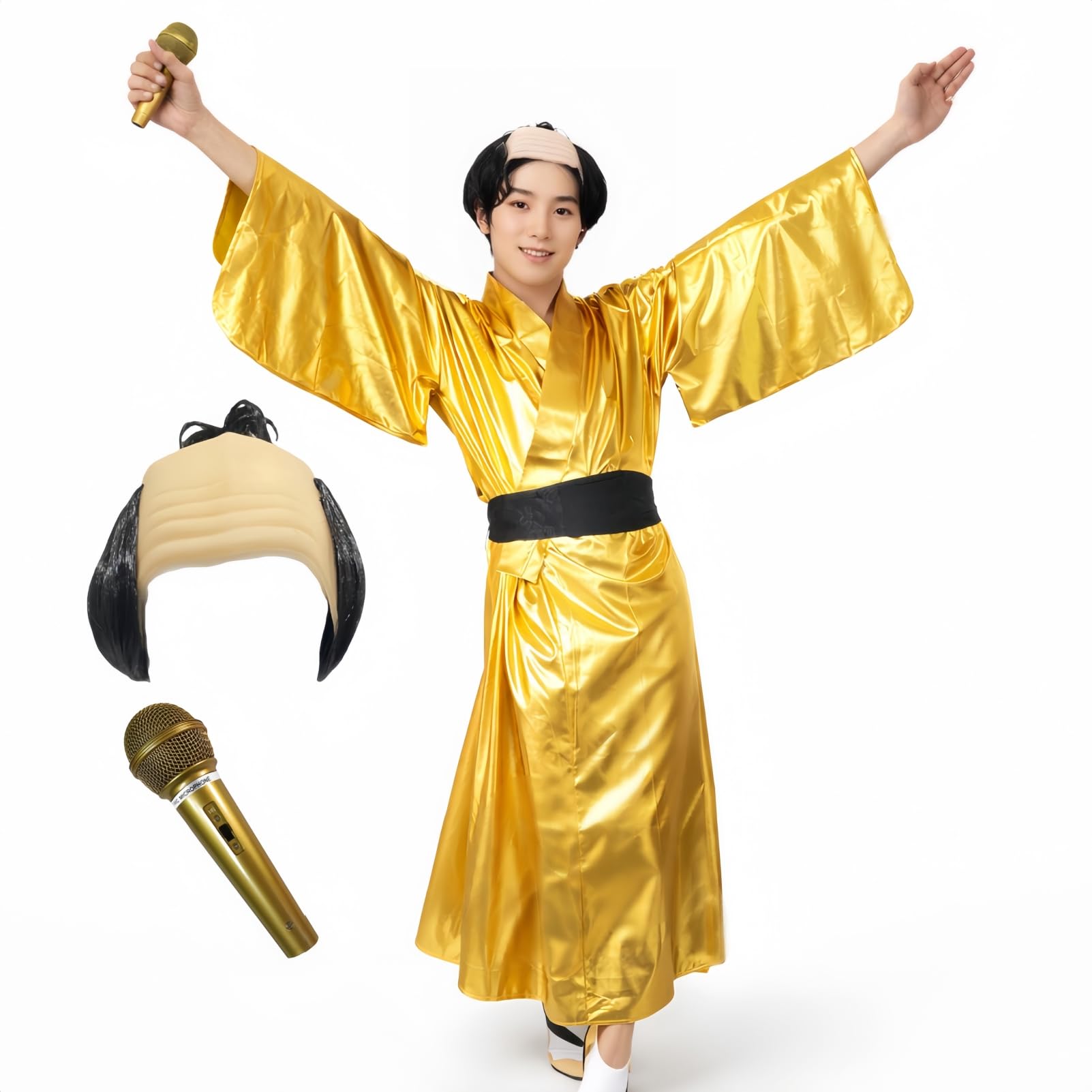 Samurai Samba and Microphone Set A for Men Funny Cosplay Fancy Gold Samurai R02474 [R-Dream] Costume, Wig, - Costume, Gold, General, Samurai, Kimono, золотой