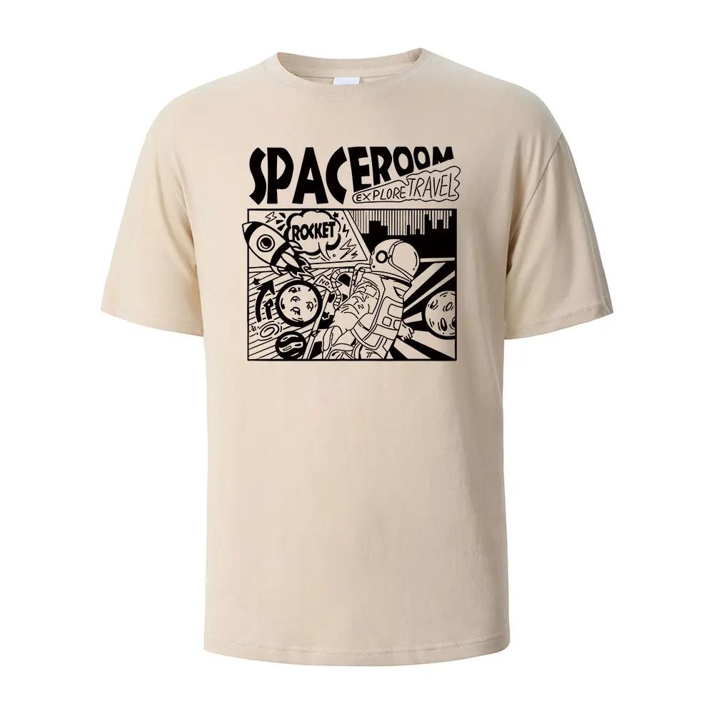 Men's Printed T-Shirt Spaceroom Funny 100% Cotton Oversize Shortsleeved Tees For Men Women Summer Fashion Casual O-neck Tops