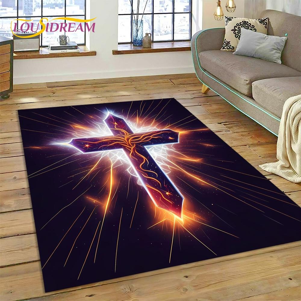 New 3D Pray Holy Bible Cross Jesus Carpet for Living Room Bedroom Home Decor,Floor Mat Non-slip Decoration for Sofa Doormat Gift