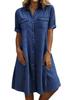 Women's Summer Short Sleeve Denim Shirt Dress Business Casual Button Down Midi Long Jean Dress