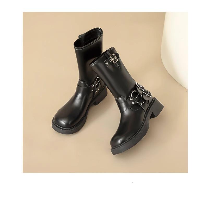 Brown thick-soled heightening Martin boots women's four-season British style retro versatile western cowboy short boots locomotive boots