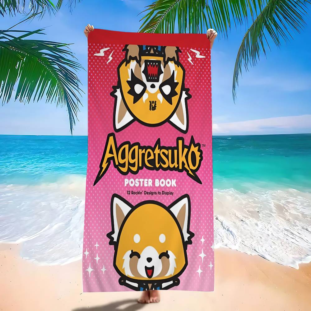 Aggretsuko Anime-Rock Beach Towel Colorful Bath Towels for Girl Microfiber Quick Dry Sand Free Beach Yoga Spa Gym Pool