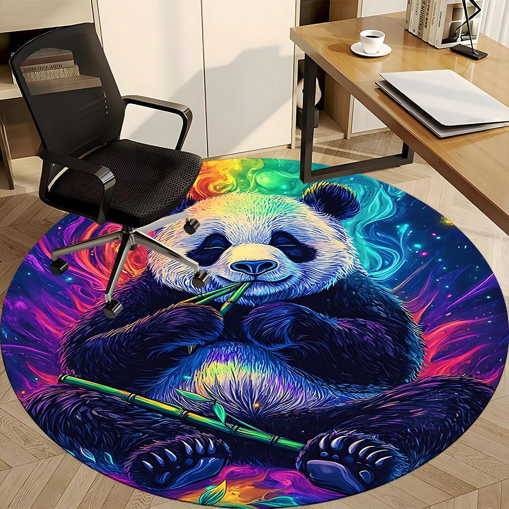 1pc Panda Rainbow Office Round Area Rug, Under Office Chairs Bedroom Living Room Home Decor, Room Deco