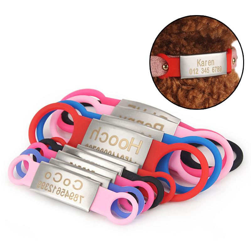 Etichetta ID per Animali Domestici Silicone Acciaio Inossidabile Cane Gatto Nome Personalizzato Collare Targhette Incise Accessori Nome Numero di Telefono Targhette per Animali Domestici