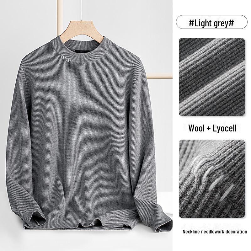 Men's Wool Lyocell Round Neck Sweater - 2024 Autumn/Winter Collection, Long Sleeve High-End Knitted Solid Warm Layer.