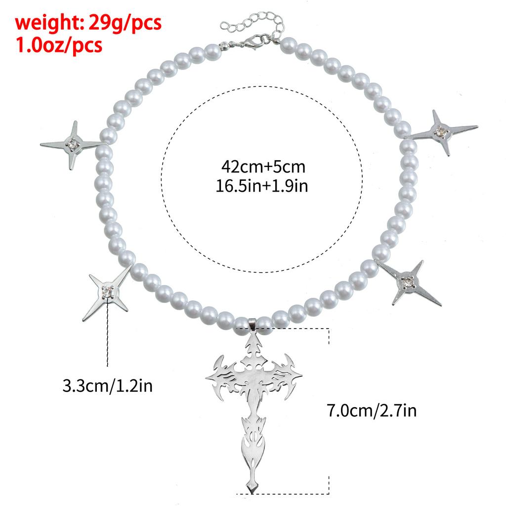 ins light luxury niche cold wind collarbone chain, cross imitation pearl beaded Y1K necklace