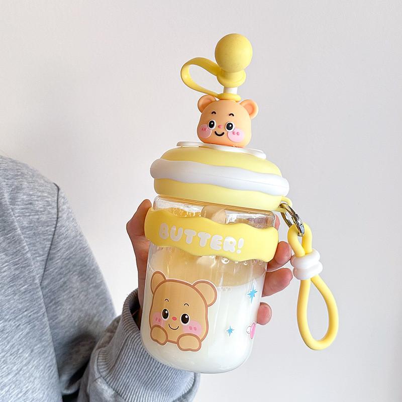 Childrens Tritan Straw Cup With Cute Cartoon Pattern Portable Leakproof Drinking Bottle жёлтый