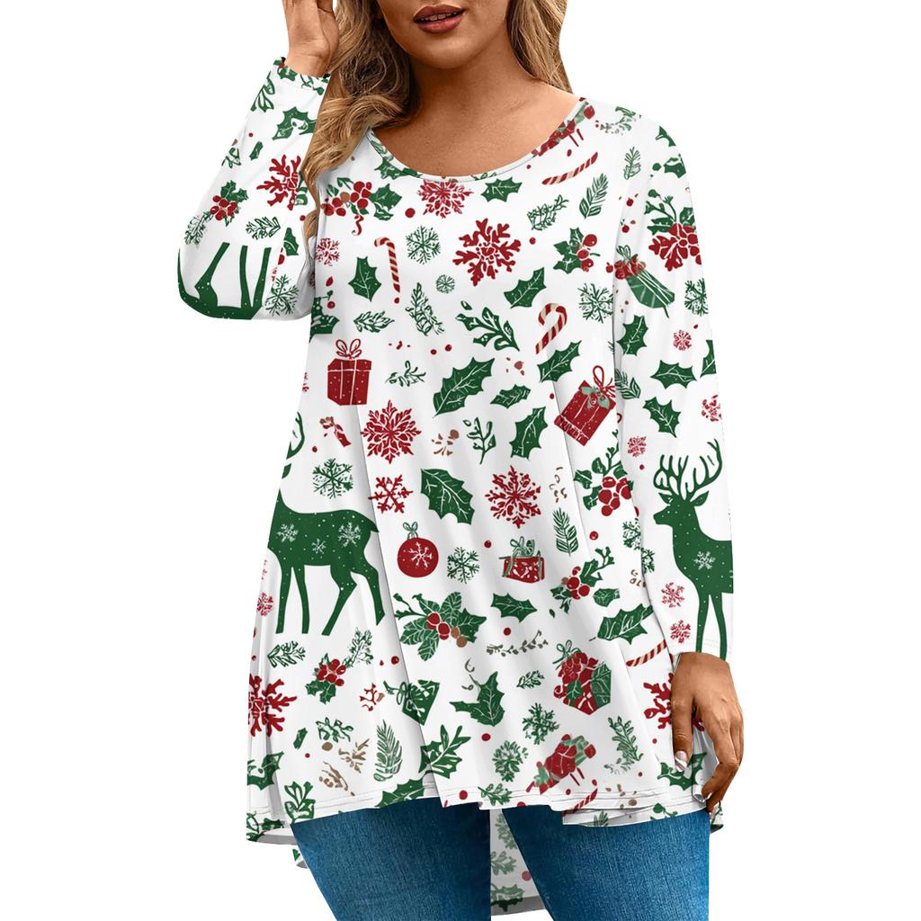 Women's Fashionable Casual Long Sleeved Plus Size  Print Top Plus Size Floral Print Top