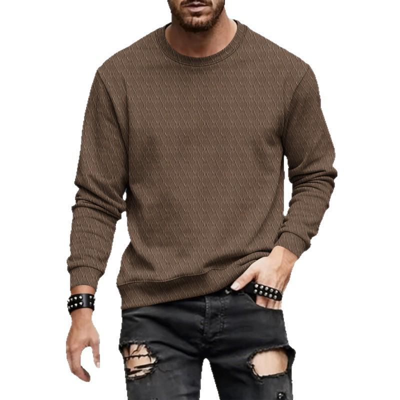 Herren 2025 Gestricktes Jacquard-Baumwoll-Rundhals-Sweatshirt - Langarm, Lockere Passform, Vielseitiges Lässiges Basis-Shirt