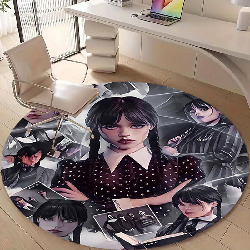 1pc Addams Family Wednesday2 Design Printed Area Round Carpet for Bedroom Living Room Home Decor Rugs Mat Non Slip Mat Rug for Bedside