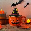 Unique Halloween Themed Ceramics Coffee Cup With Detachable Witch Hat Cover Pumpkin Shape Mug For Hot Beverages Gift