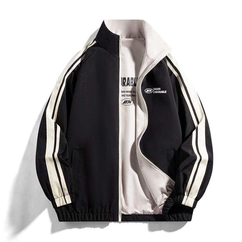 Reversible Jacket, Spring and Autumn New Style, Double-sided Jacket, Men's Stand-up Collar Striped Jacket