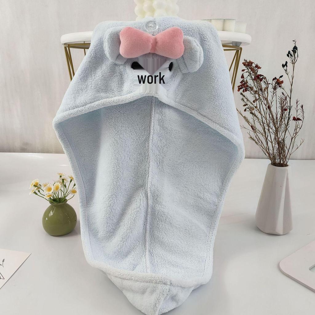 Cute Coral Fleece Puppy Hair Drying Hat - Quick Absorbent Towel Wrap for Girls with Long Hair