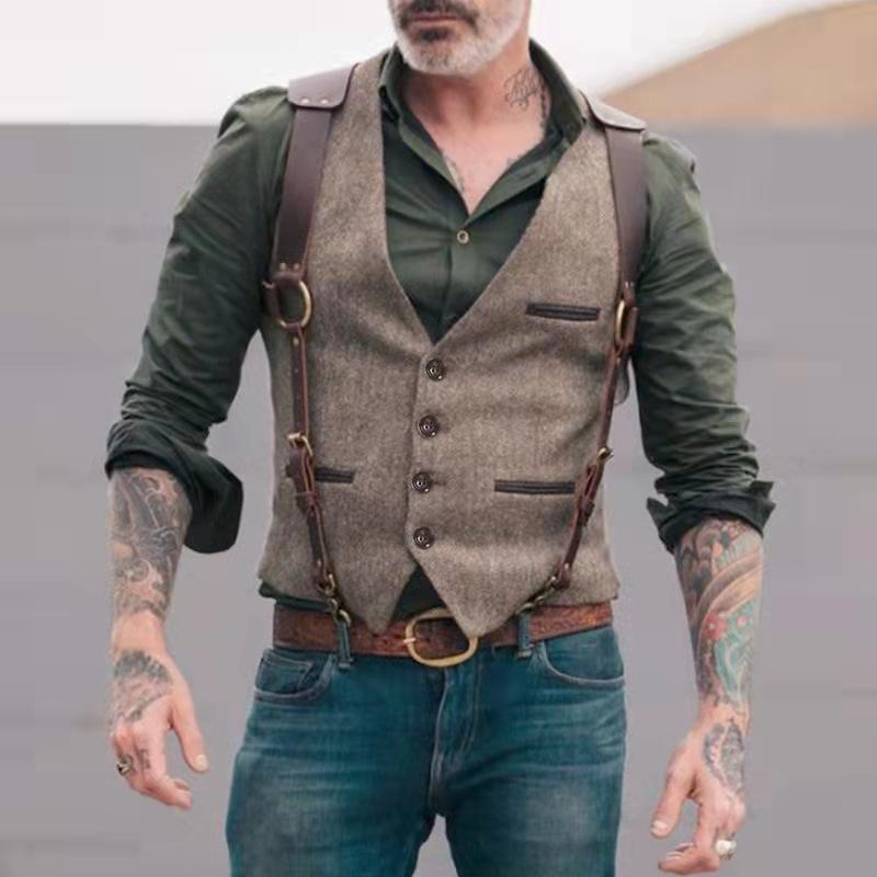 New Fashionable Men's Patchwork Color Contrast British Style Simple Casual Vest with Multiple Colors