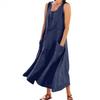 Summer Sleeveless Pocket Dress Cotton Linen Blend European American Style 19 Colors