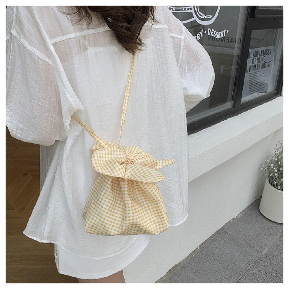 Cute Flower Handbag Printing Shoulder Bags Casual Plaid Drawstring Bag  Student