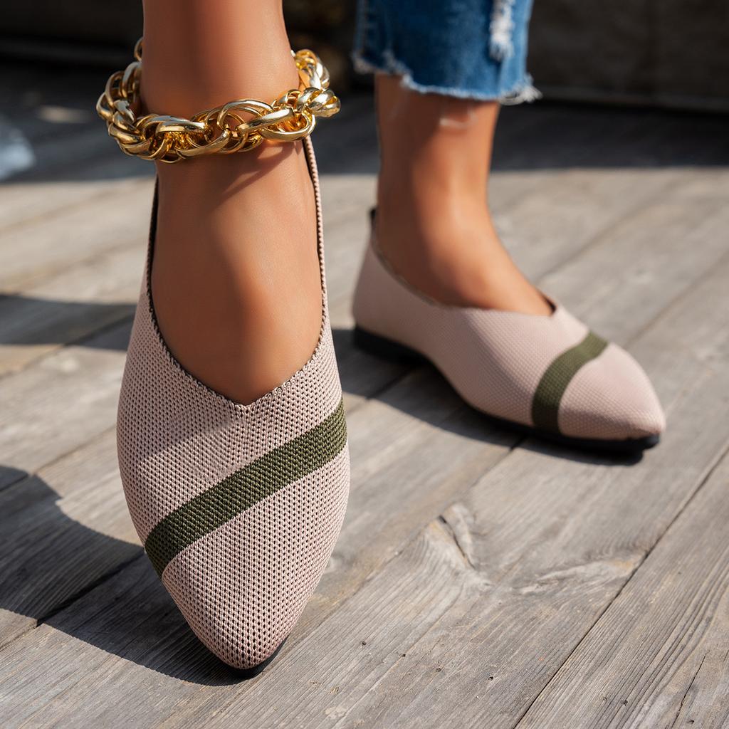 Damen Strickschuhe Große Größe 36-43 Flacher Boden Spitz Atmungsaktiv Neu Weicher Boden Flach Mund Flache Passende Schuhe für Damen