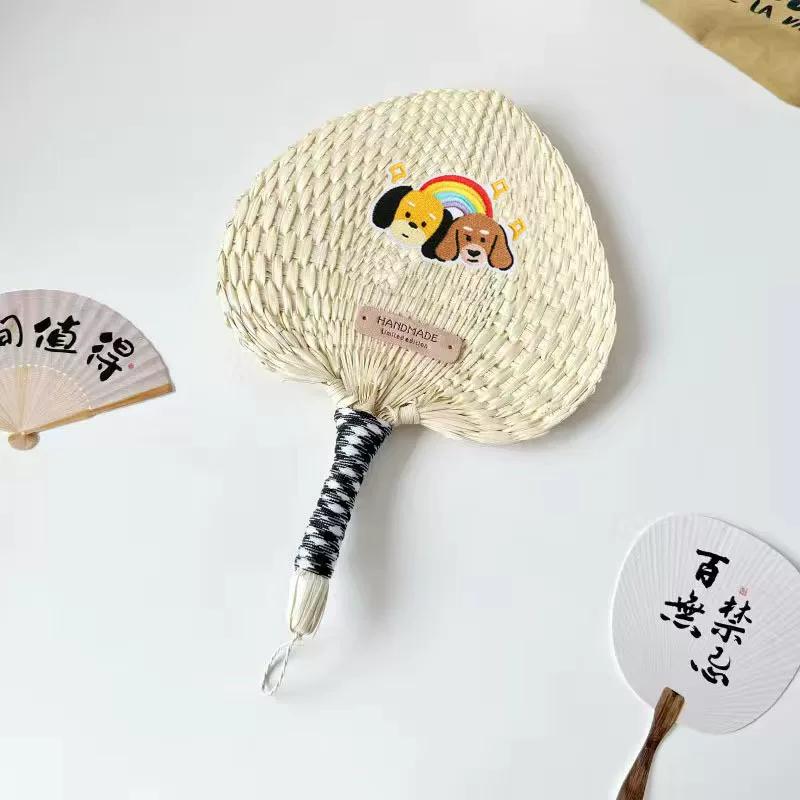 Summer New Style Puppy Fan Hand-Cranked Embroidered Bamboo Fan Hanging Decoration Cute Children's Decoration Made of Bamboo