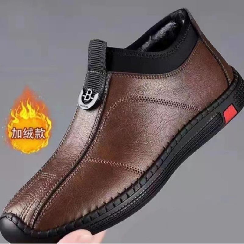Shoes Men's New Soft-soled Men's Casual Leather Shoes Fleece Warm High-top Simple and Fashionable Men's Shoes