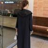 Hooded Double-Sided Long Wool Coat Bathrobe with Tie Waist - Autumn/Winter Korean Fashion Women's Outerwear