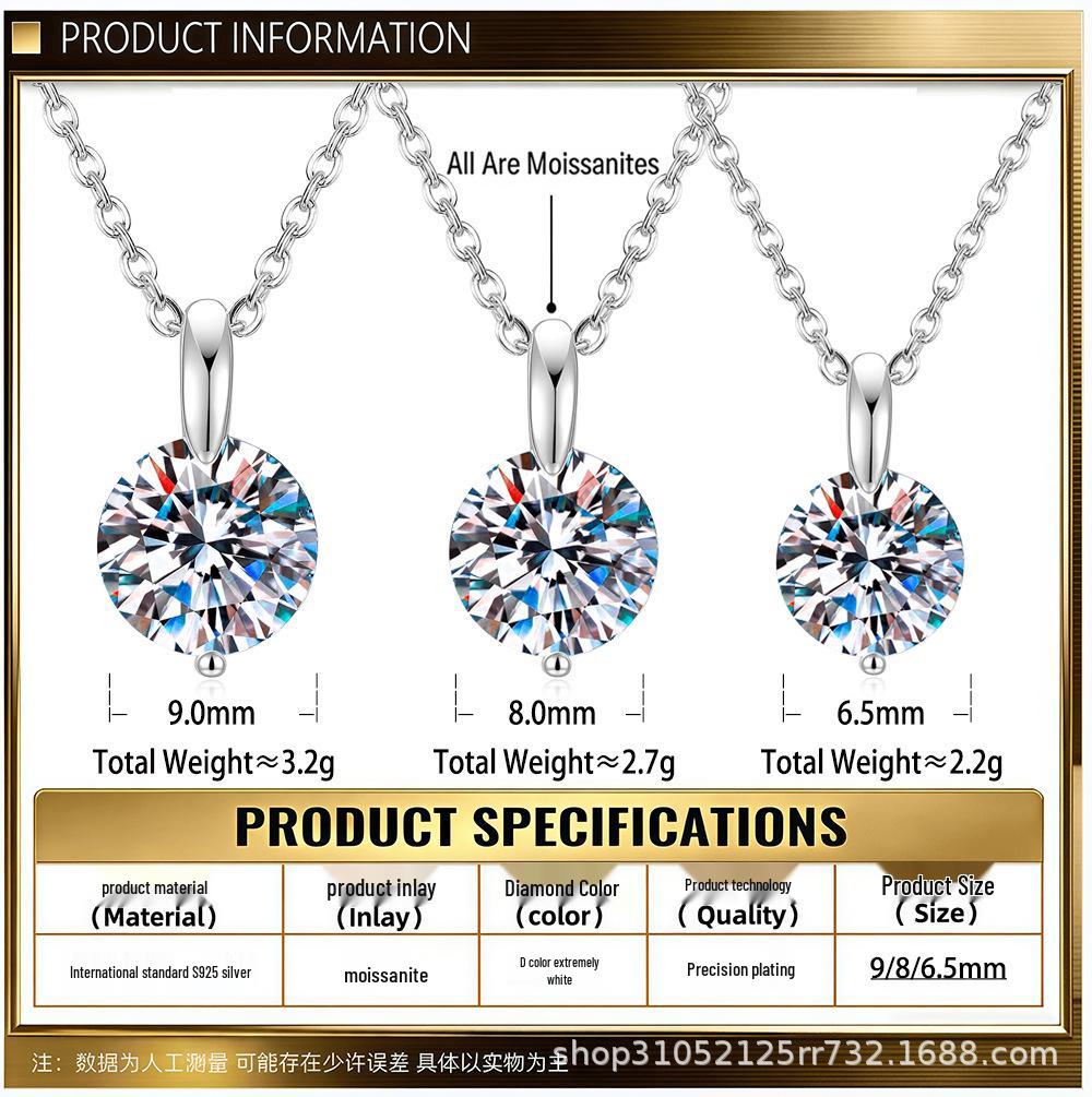 Sterling Silver S925 Moissanite D Color Pendant Necklace, 1.23 Carat Clavicle Chain Jewelry