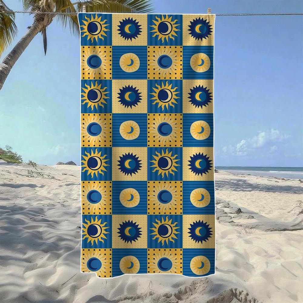 

Checkered & Geometric Star Beach Towel,Soft Quick-Drying, Perfect For Portable Outdoor Travel,Swimming, Camping And Summer Beach W30*H60(CM)