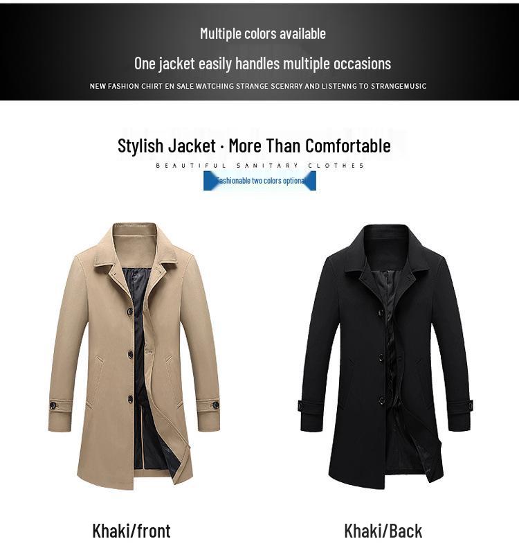 Men's High-Grade Mid-Length Casual Windbreaker Lapel Jacket for Spring, Summer, and Autumn