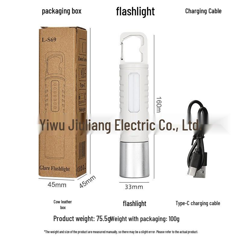 White Laser Flashlight with Telescopic Focus, LCD Display, Long Range, Rechargeable Battery, and Emergency Features