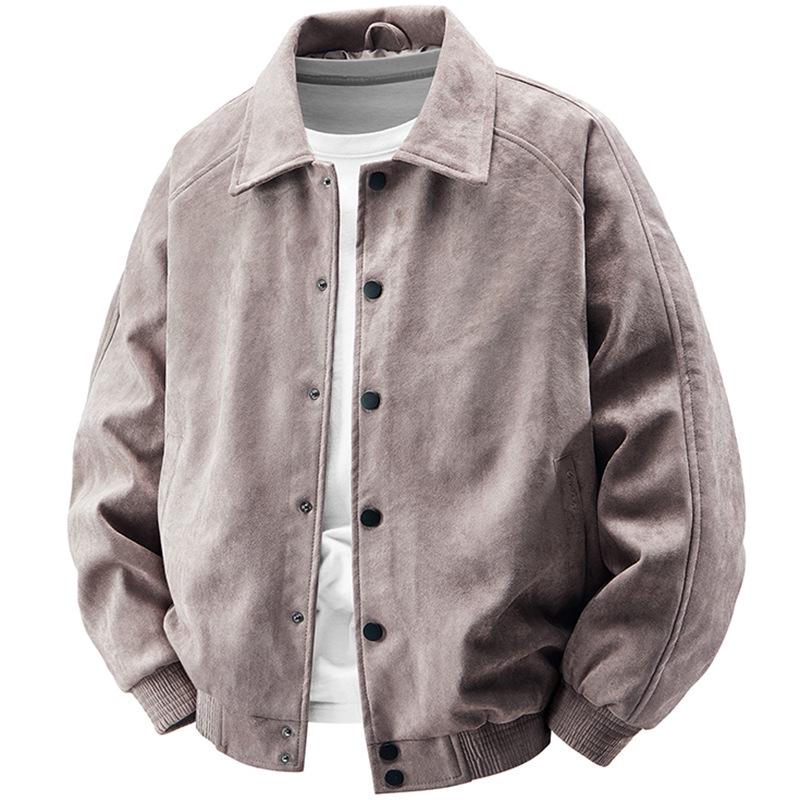 

Spring 2025 Men s Suede Jacket: Turn-Down Collar, Fashionable, Casual, Versatile, Stretchy Streetwear 2XL